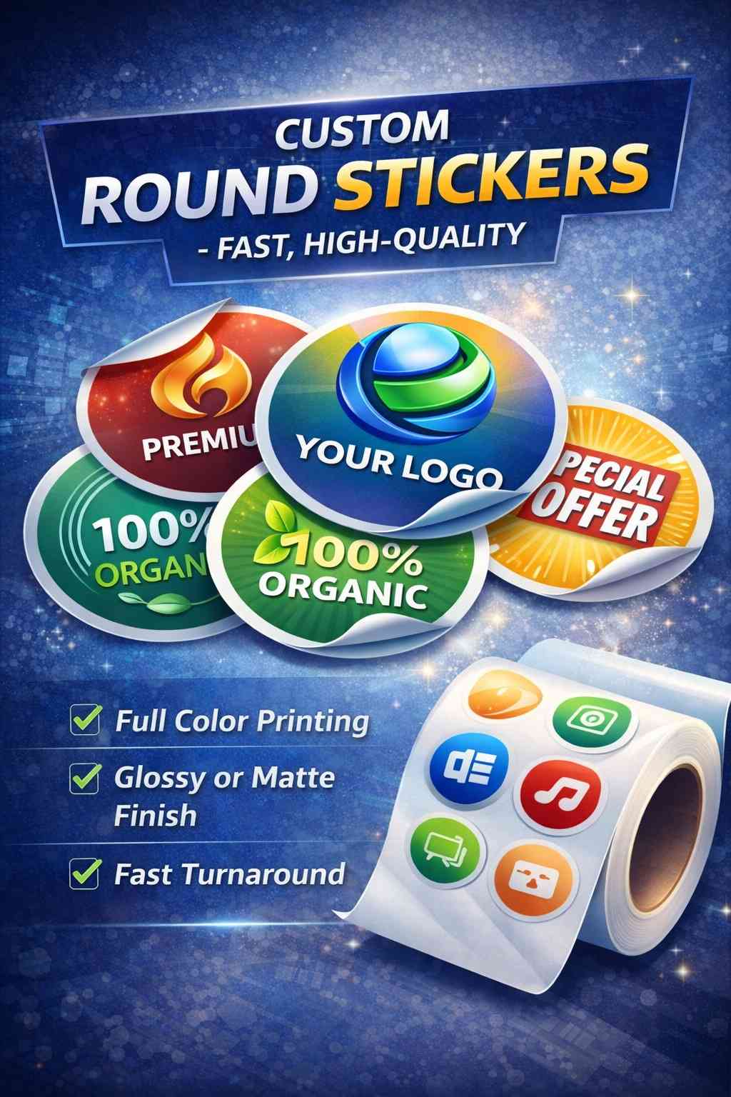 Custom Round Stickers – Professional Quality | Multiple Sizes & Finishes